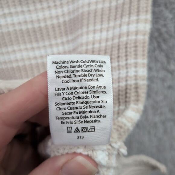 Time and Tru Women's Crewneck Chenille Sweater with Long Sleeves XL Tan & White - Picture 7 of 8